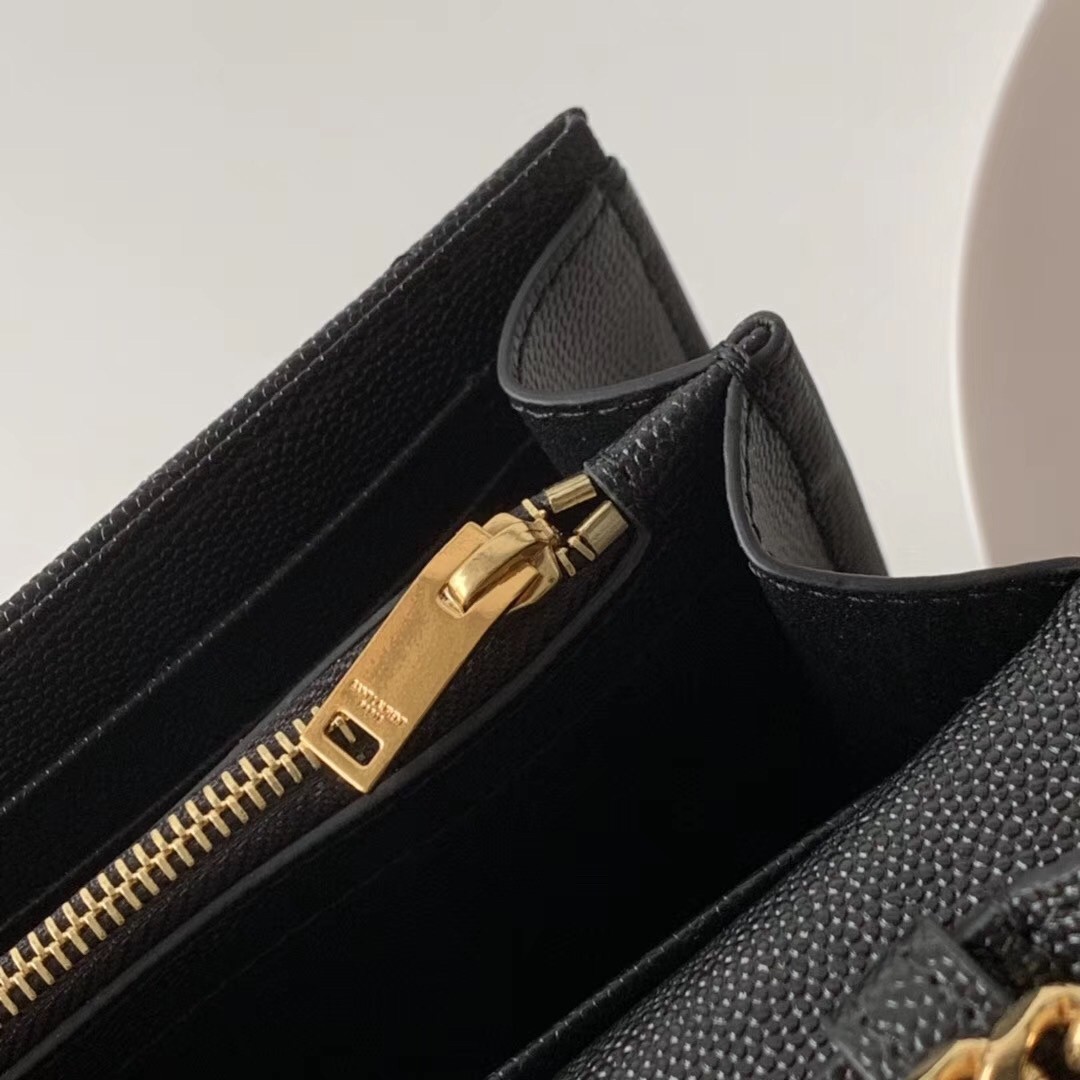 Sa**t Lau*nt woc monogram chain wallet in black leather
