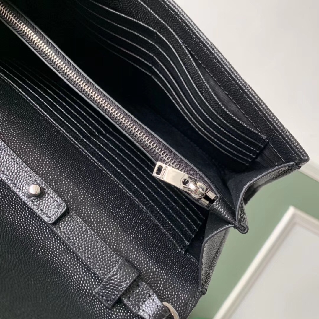 Sa**t Lau*nt woc monogram chain wallet in noir leather
