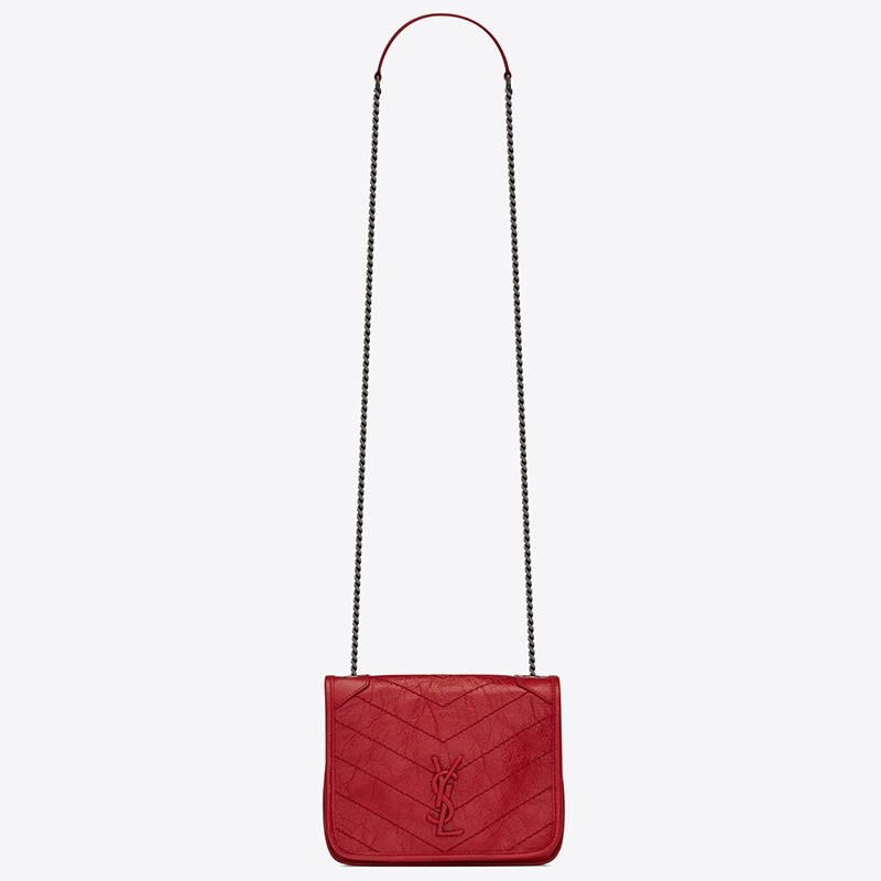 Sa**t Lau*nt woc niki chain wallet in red crinkled leather