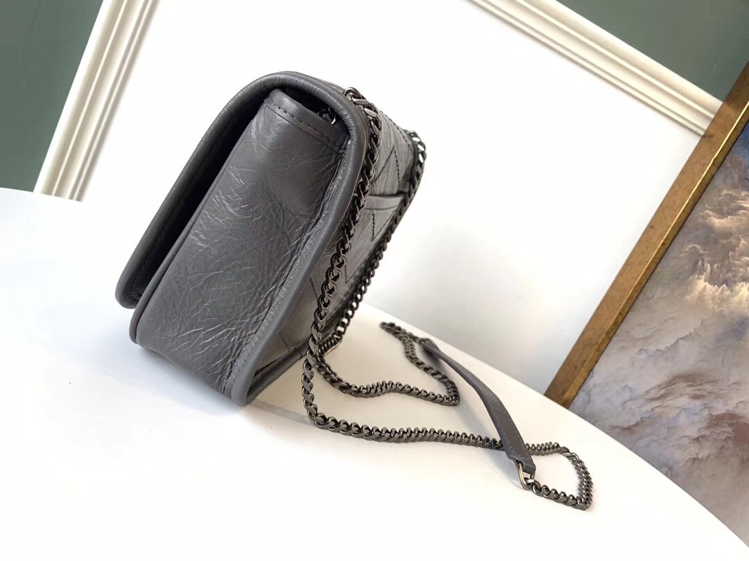 Sa**t Lau*nt woc niki chain wallet in storm crinkled leather
