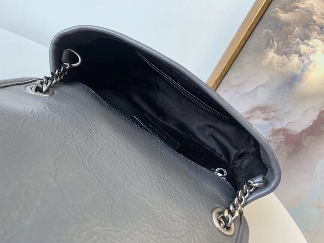 Sa**t Lau*nt woc niki chain wallet in storm crinkled leather