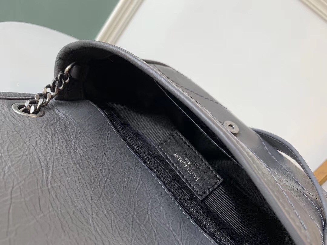 Sa**t Lau*nt woc niki chain wallet in storm crinkled leather