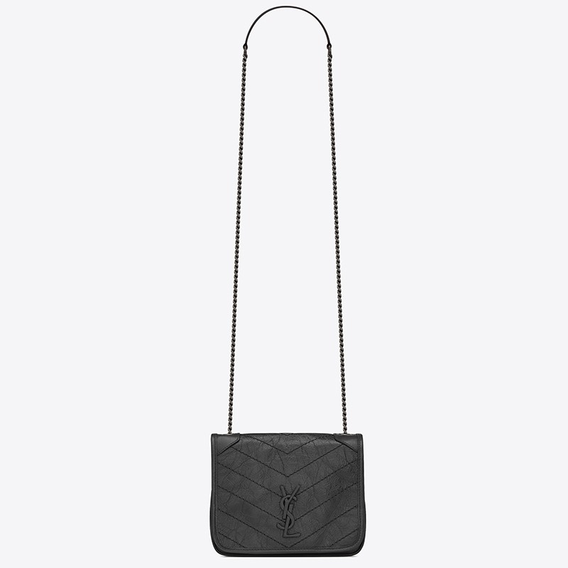 Sa**t Lau*nt woc niki chain wallet in storm crinkled leather