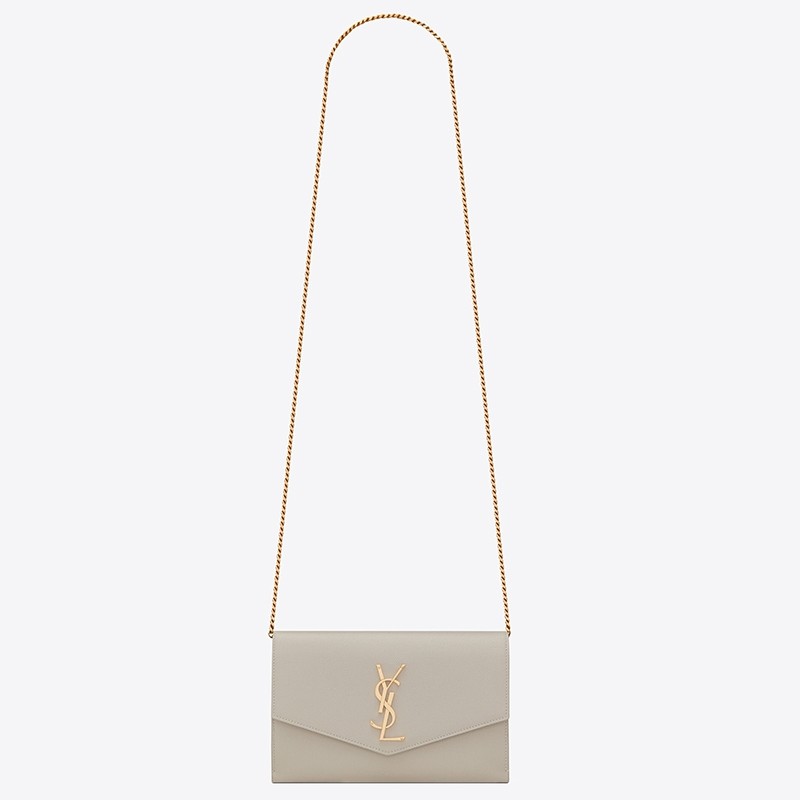 Sa**t Lau*nt woc uptown chain wallet in white leather
