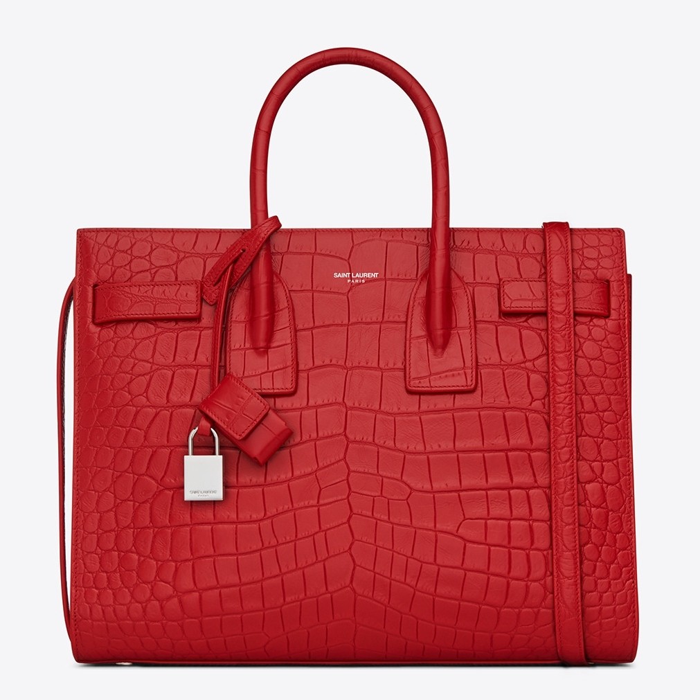 Sa**t Lau*nt small sac de jour bag in red crocodile leather
