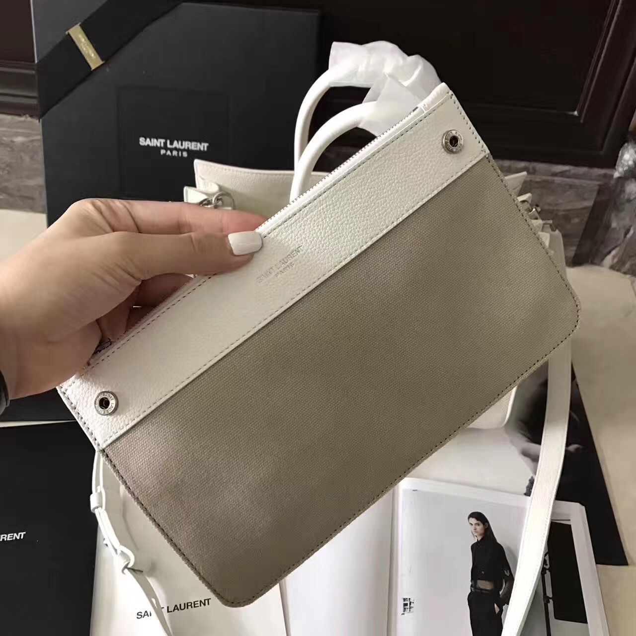 Sa**t Lau*nt baby sac de jour souple bag in white grained leather