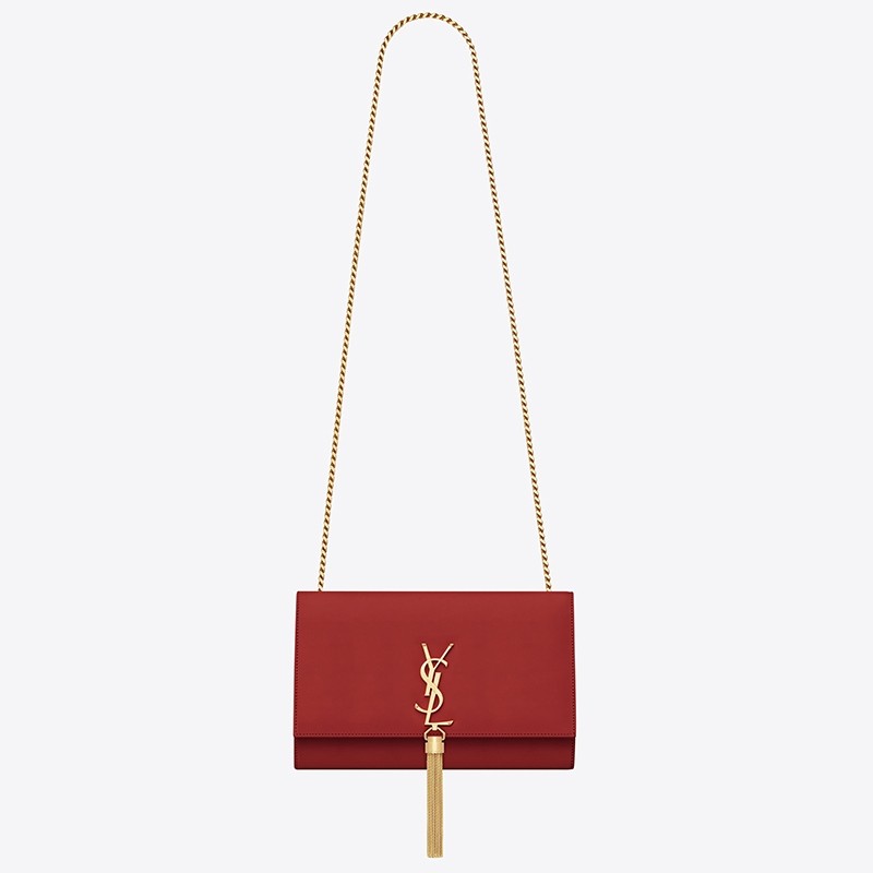 Sa**t Lau*nt medium kate bag with tassel in red smooth leather