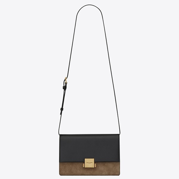 Sa**t Lau*nt medium bellechasse bag in black leather and taupe suede