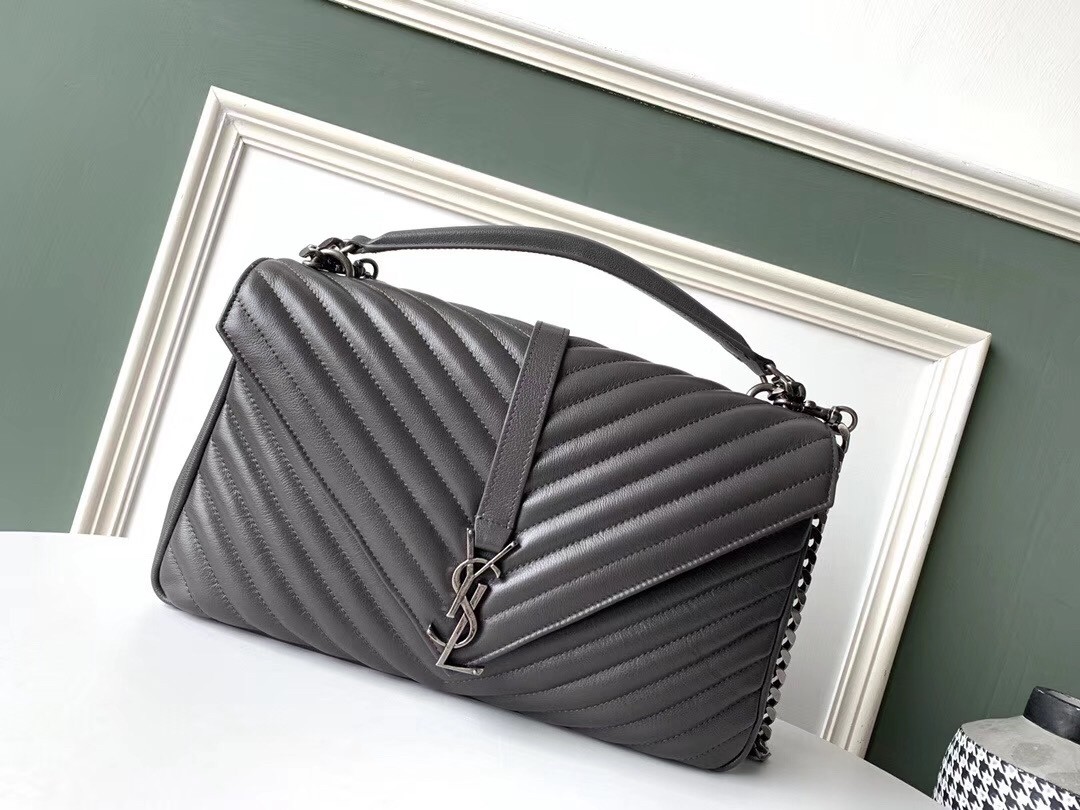 Sa**t Lau*nt college large bag in grey matelasse leather