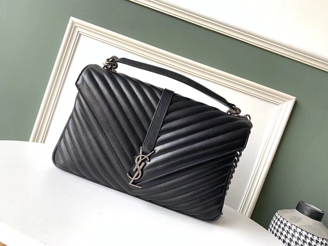Sa**t Lau*nt college large bag in black matelasse leather