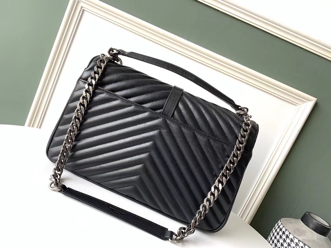 Sa**t Lau*nt college large bag in black matelasse leather