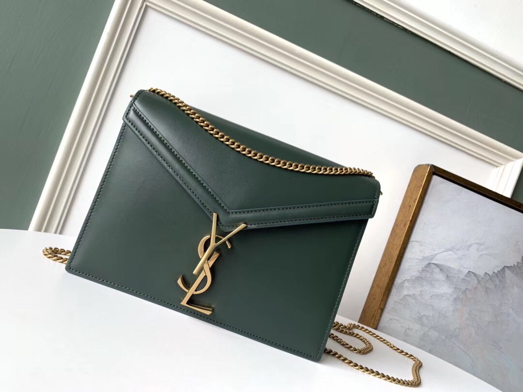 Sa**t Lau*nt dark green cassandra monogram clasp bag