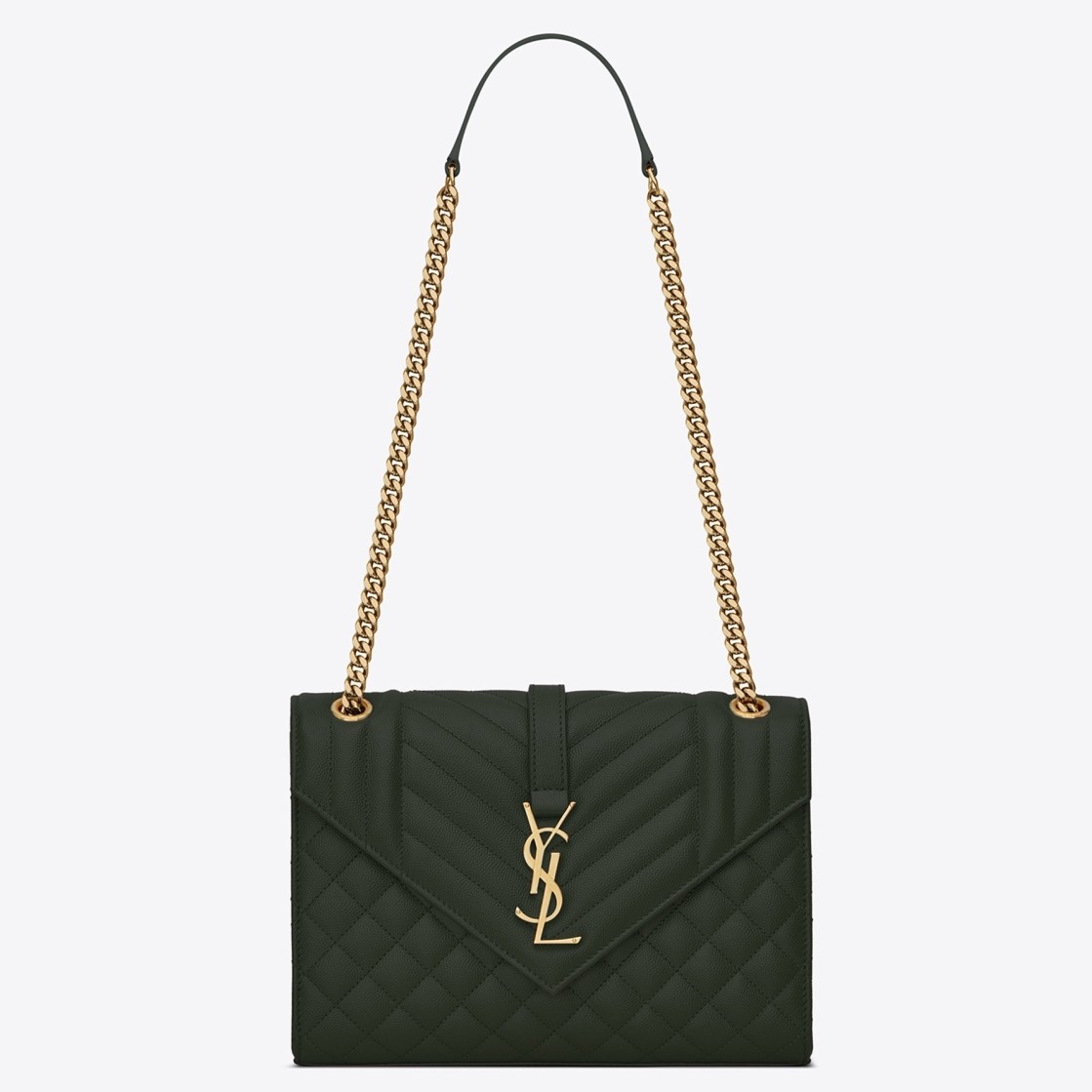 Sa**t Lau*nt medium envelope bag in dark green grained leather