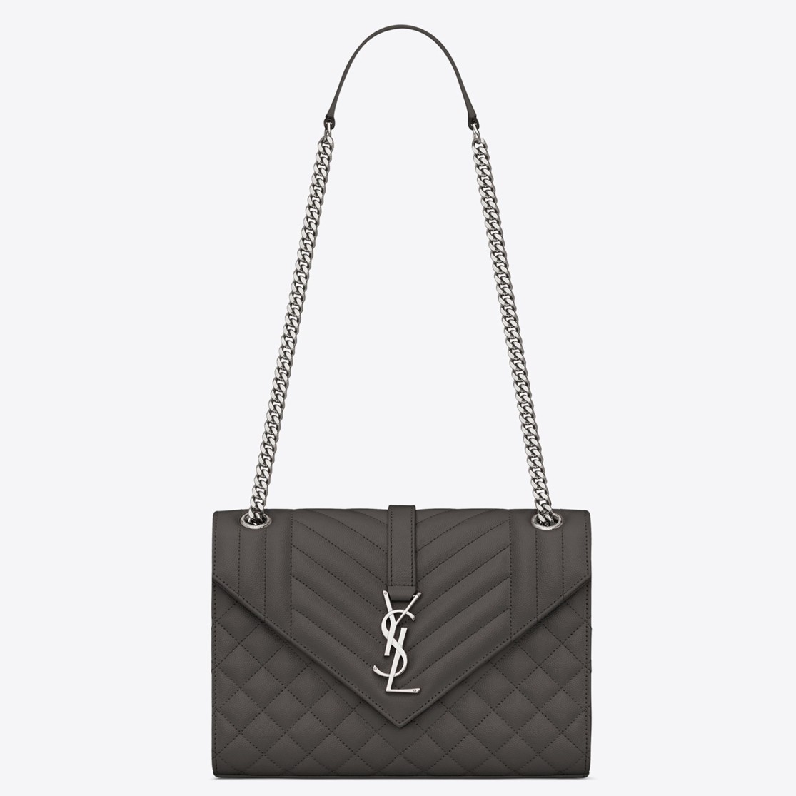 Sa**t Lau*nt medium envelope bag in grey grained leather