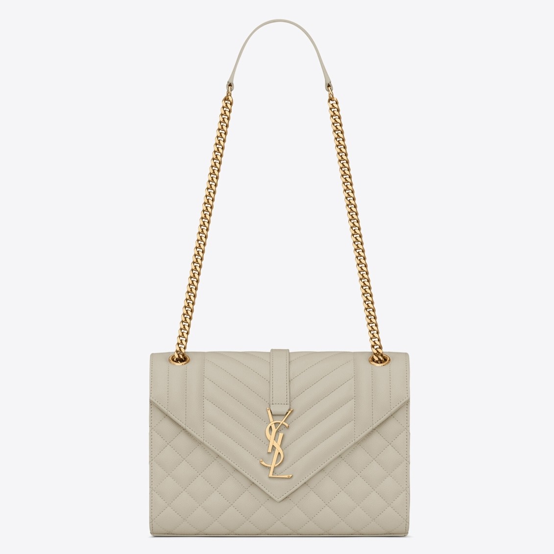 Sa**t Lau*nt medium envelope bag in white grained leather