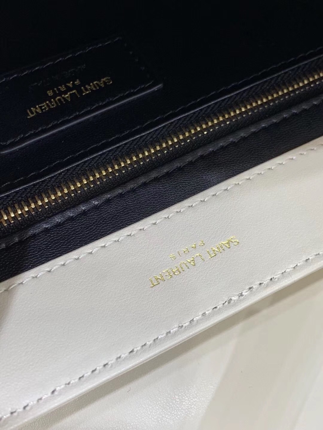 Sa**t Lau*nt joan satchel bag in white quilted leather