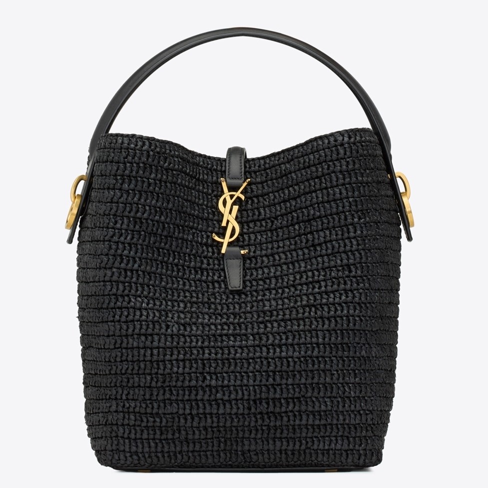Sa**t Lau*nt le 37 bucket bag in black woven raffia