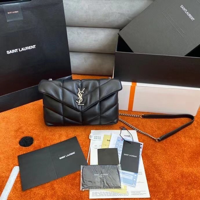 Sa**t Lau*nt puffer toy bag in noir lambskin