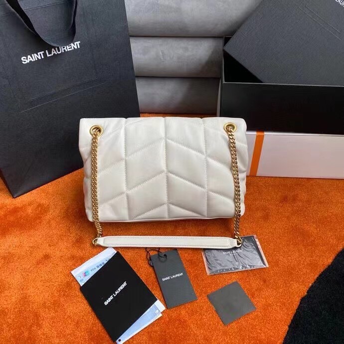 Sa**t Lau*nt small loulou puffer bag in white lambskin