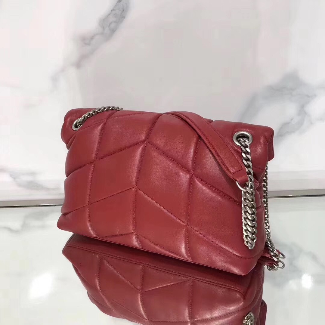 Sa**t Lau*nt loulou puffer small bag in red lambskin