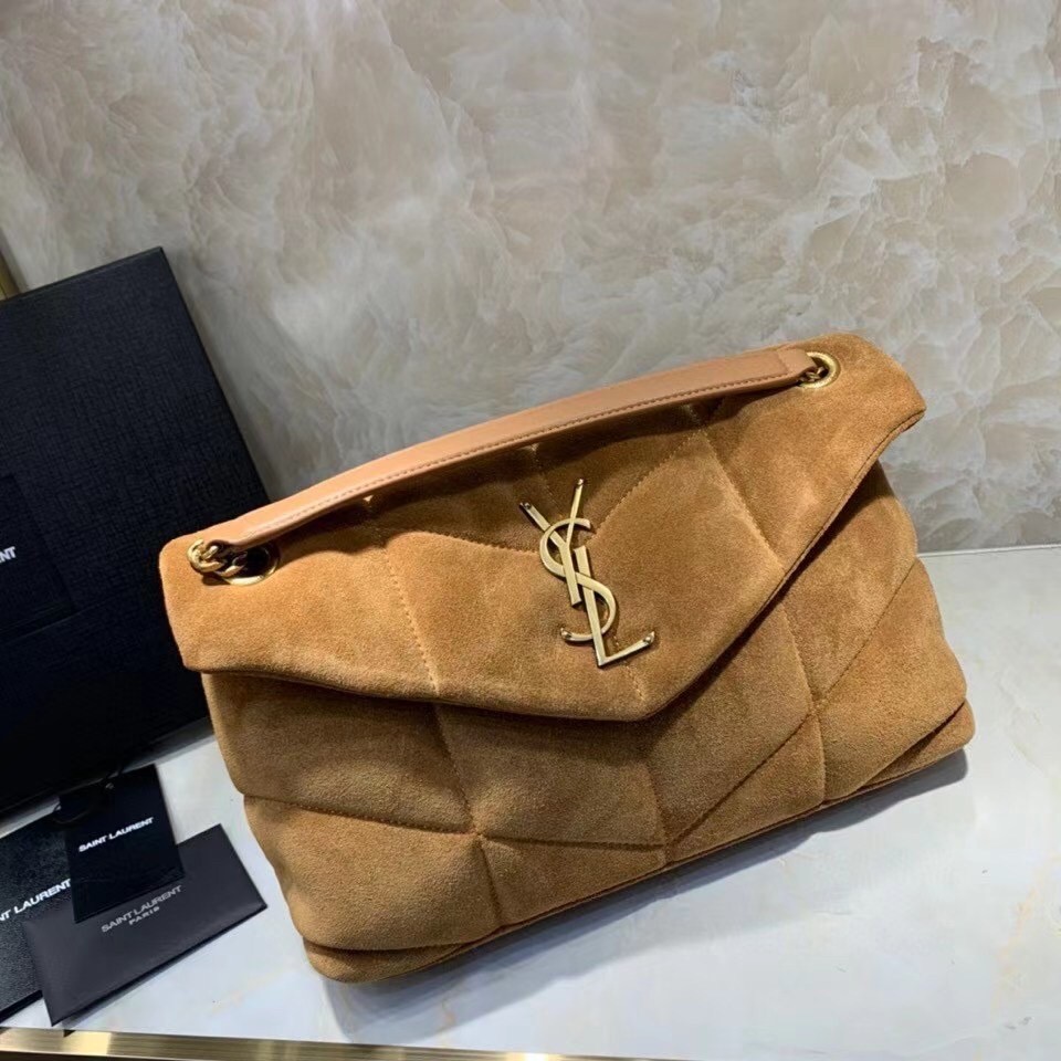 Sa**t Lau*nt loulou puffer small bag in brown suede leather