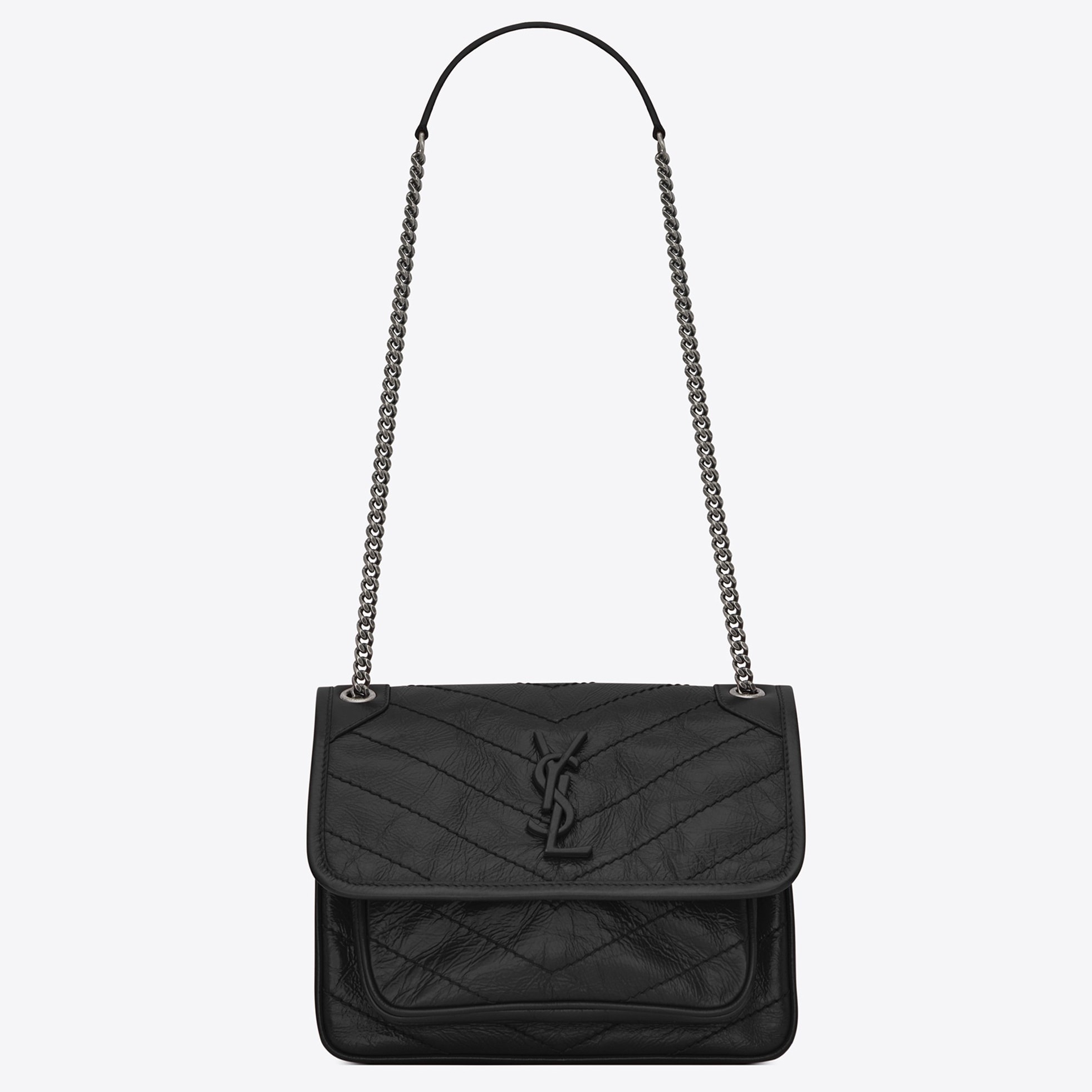 Sa**t Lau*nt baby niki chain bag in black crinkled leather