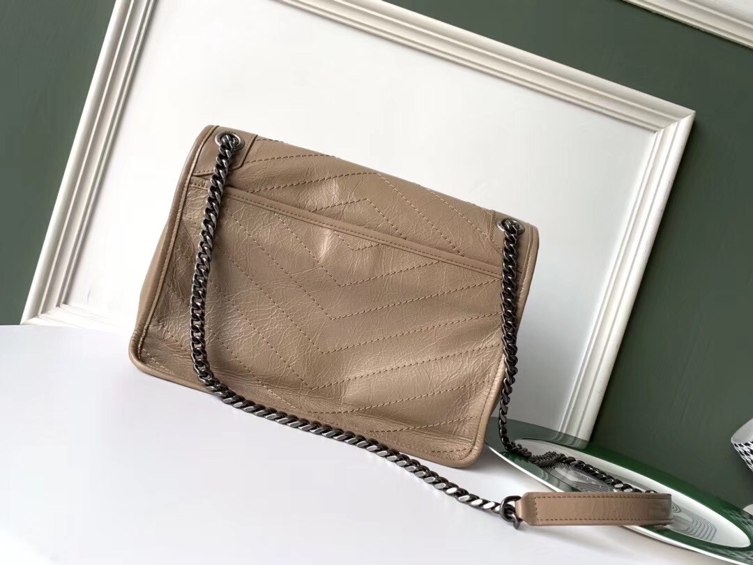 Sa**t Lau*nt medium niki bag in taupe crinkled leather