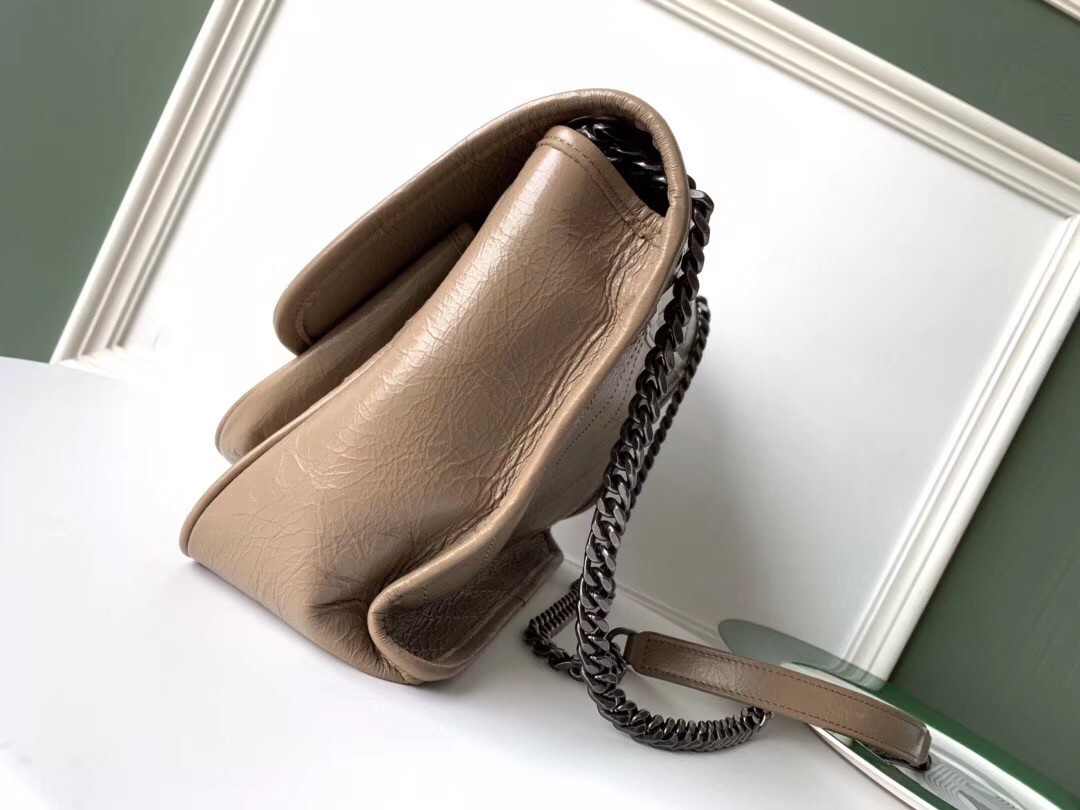 Sa**t Lau*nt medium niki bag in taupe crinkled leather