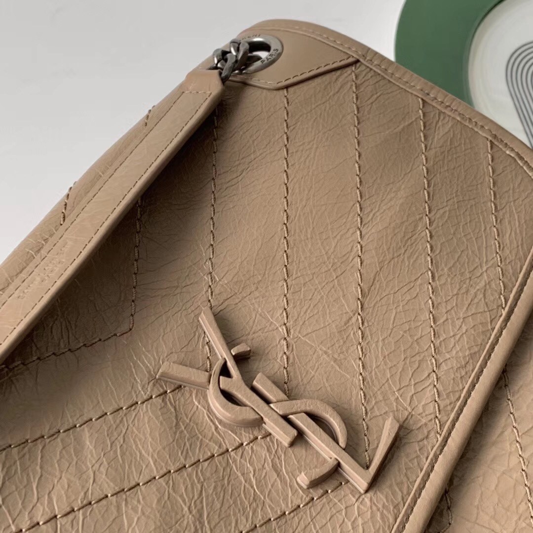 Sa**t Lau*nt medium niki bag in taupe crinkled leather