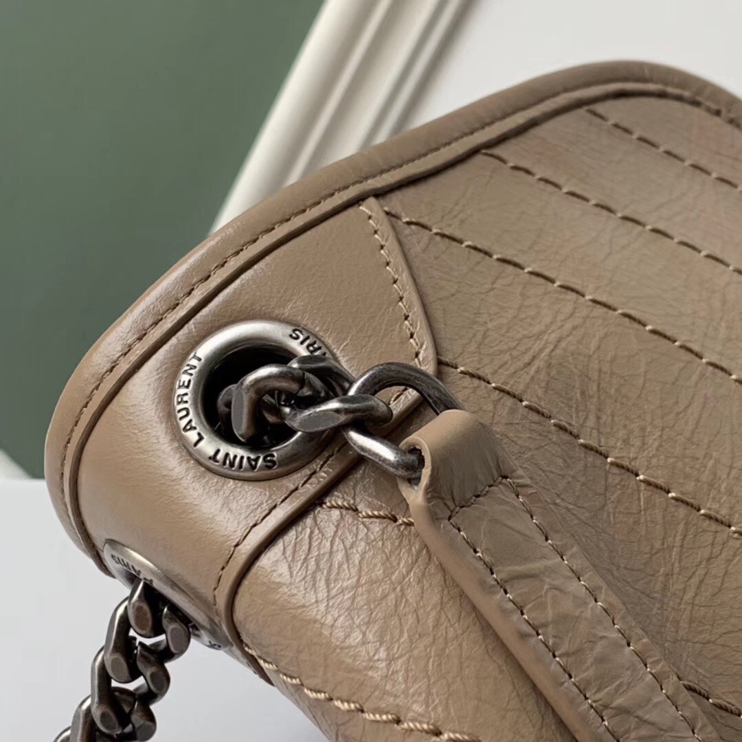 Sa**t Lau*nt medium niki bag in taupe crinkled leather
