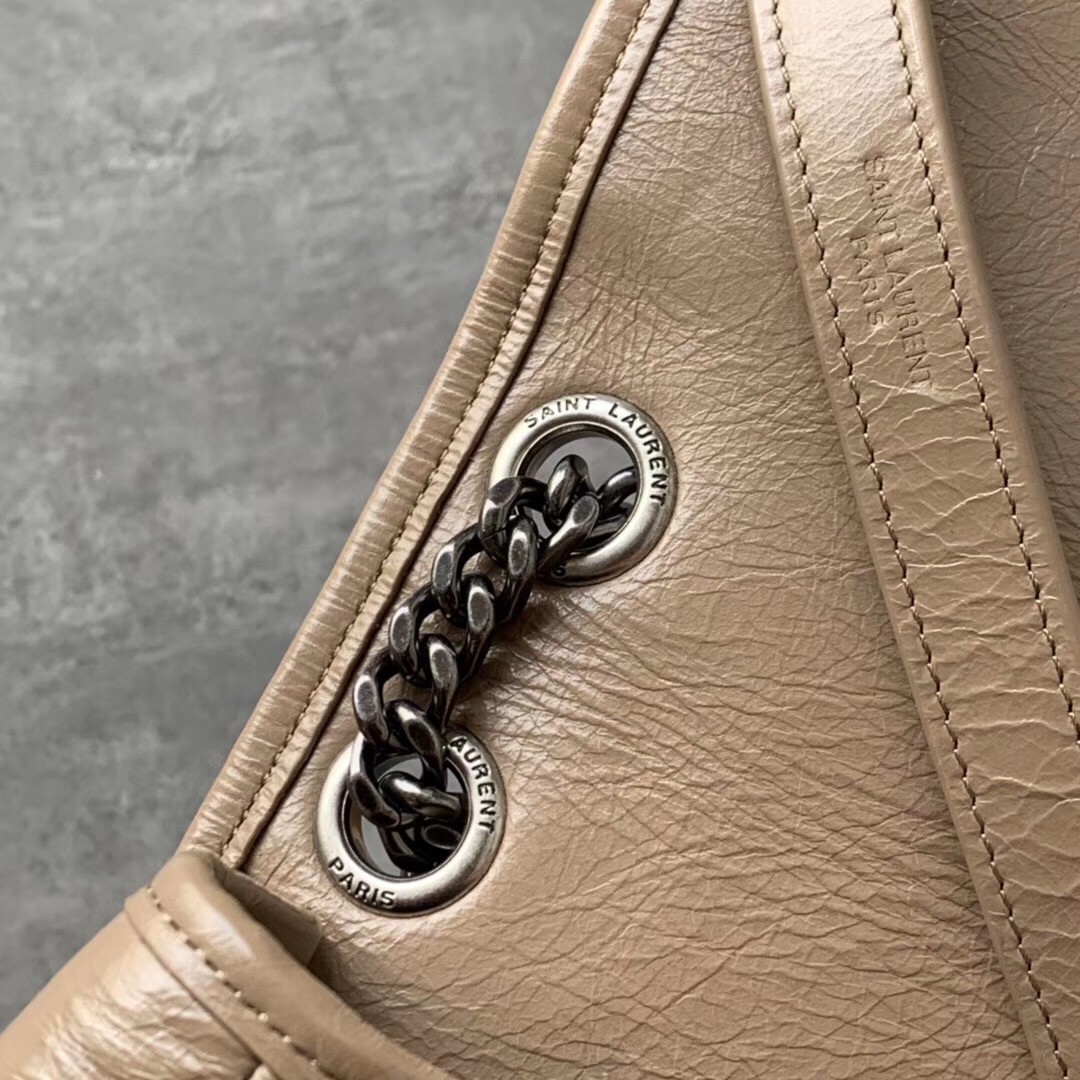 Sa**t Lau*nt medium niki bag in taupe crinkled leather