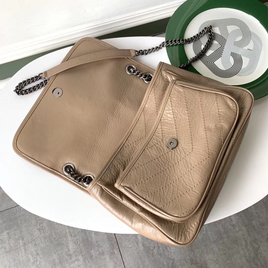 Sa**t Lau*nt medium niki bag in taupe crinkled leather