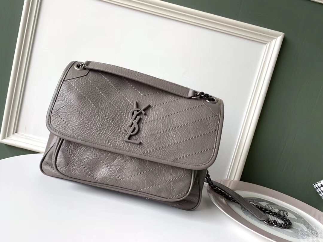 Sa**t Lau*nt medium niki bag in grey crinkled leather