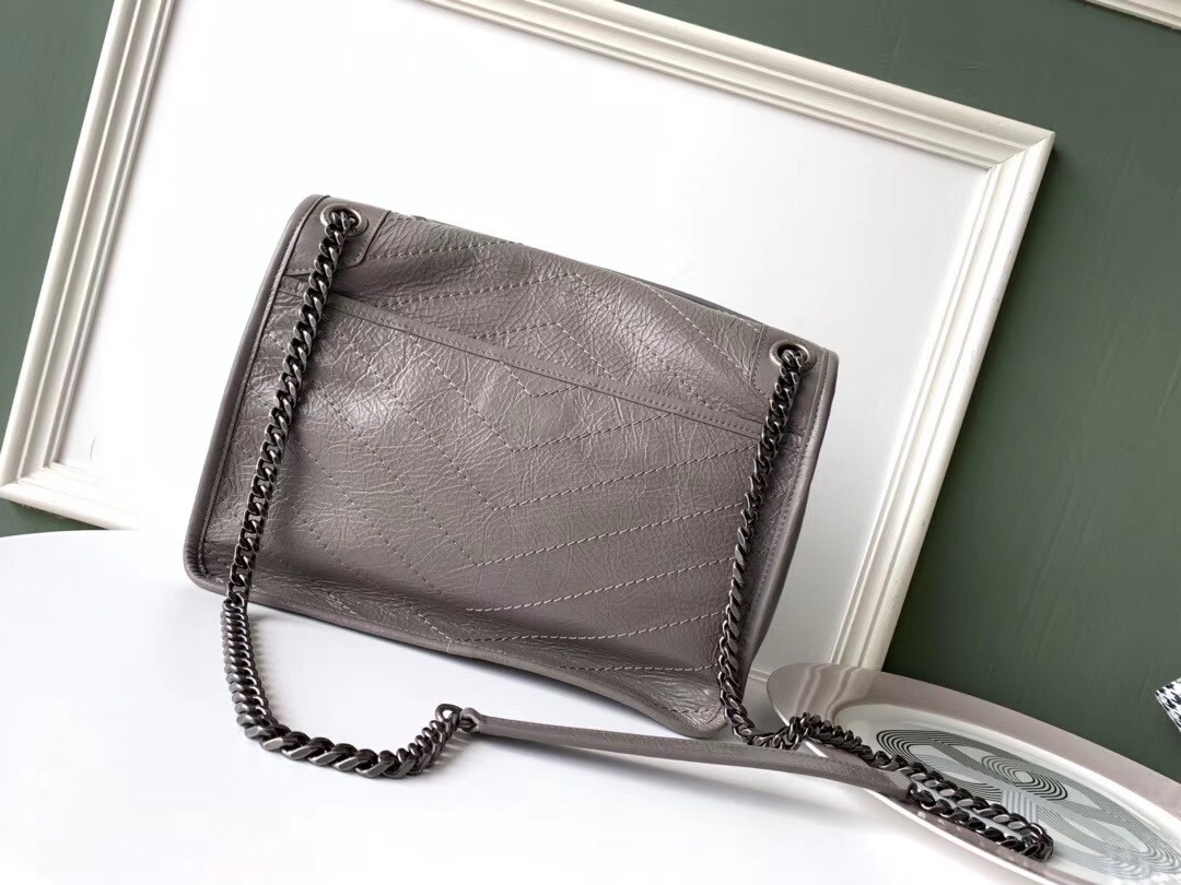 Sa**t Lau*nt medium niki bag in grey crinkled leather