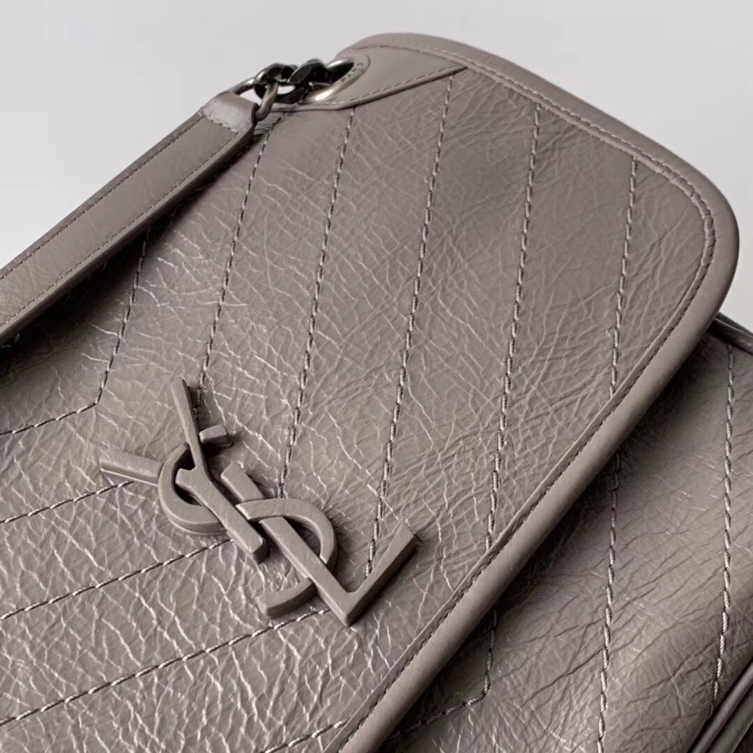 Sa**t Lau*nt medium niki bag in grey crinkled leather