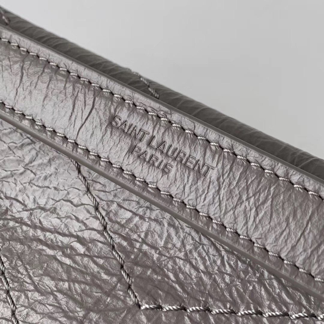 Sa**t Lau*nt medium niki bag in grey crinkled leather