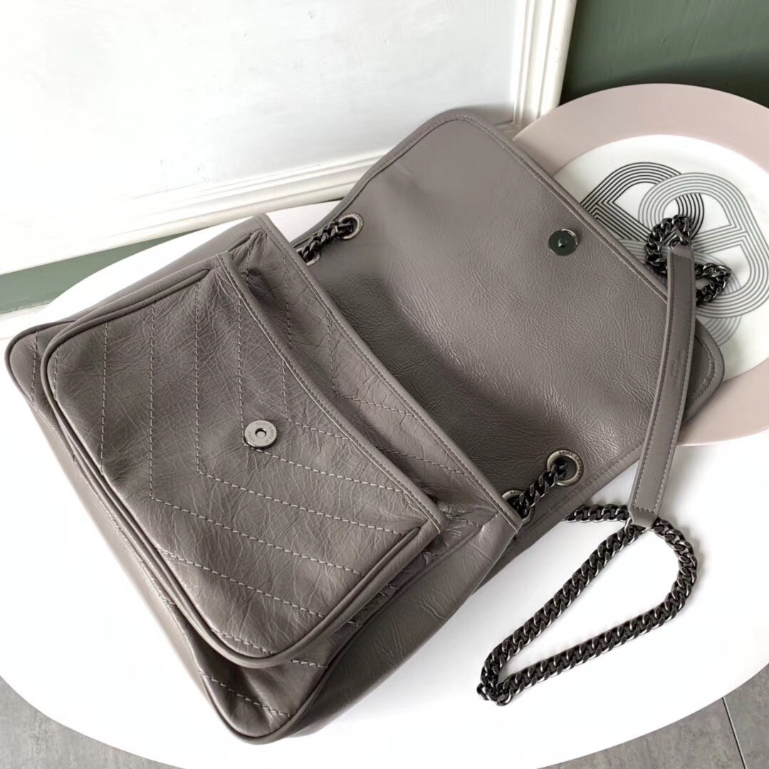 Sa**t Lau*nt medium niki bag in grey crinkled leather