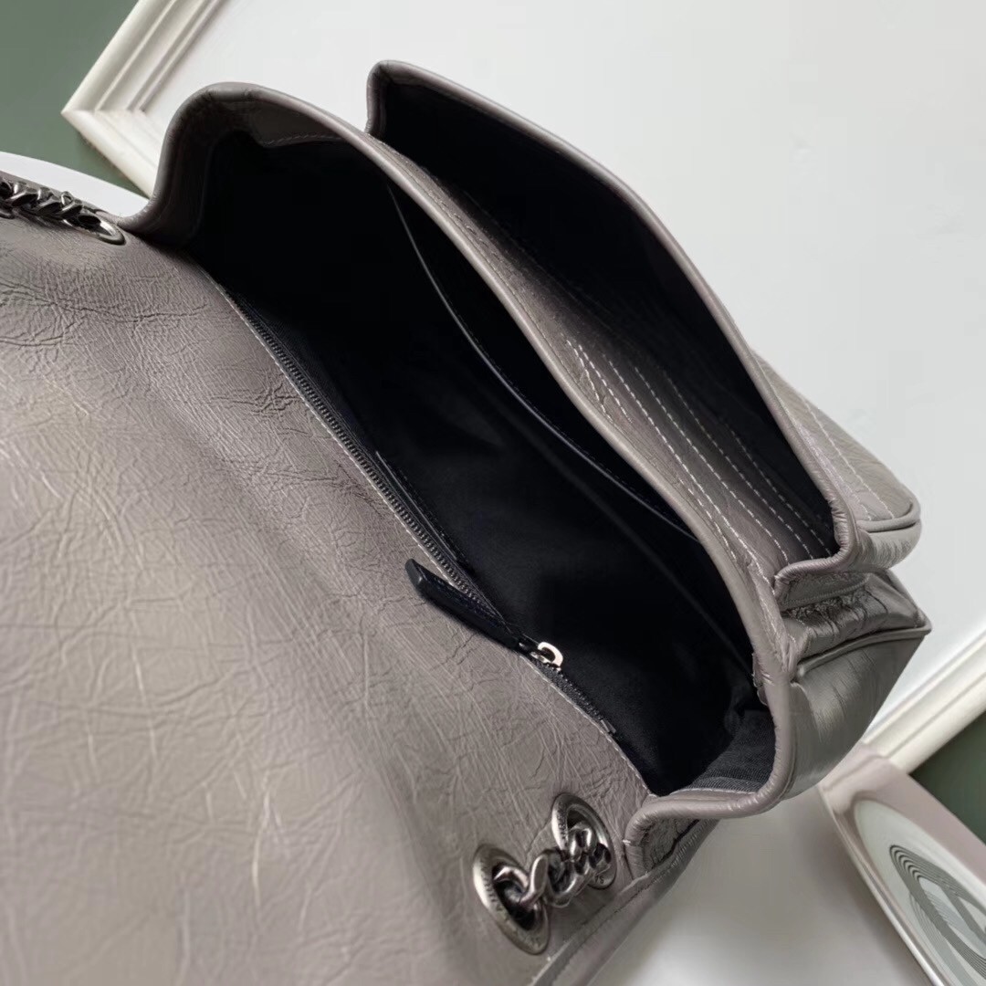 Sa**t Lau*nt medium niki bag in grey crinkled leather