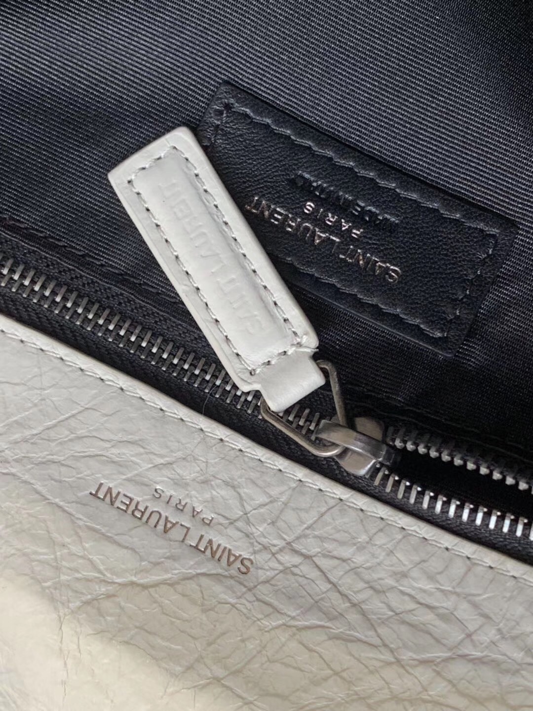 Sa**t Lau*nt medium niki bag in white crinkled leather