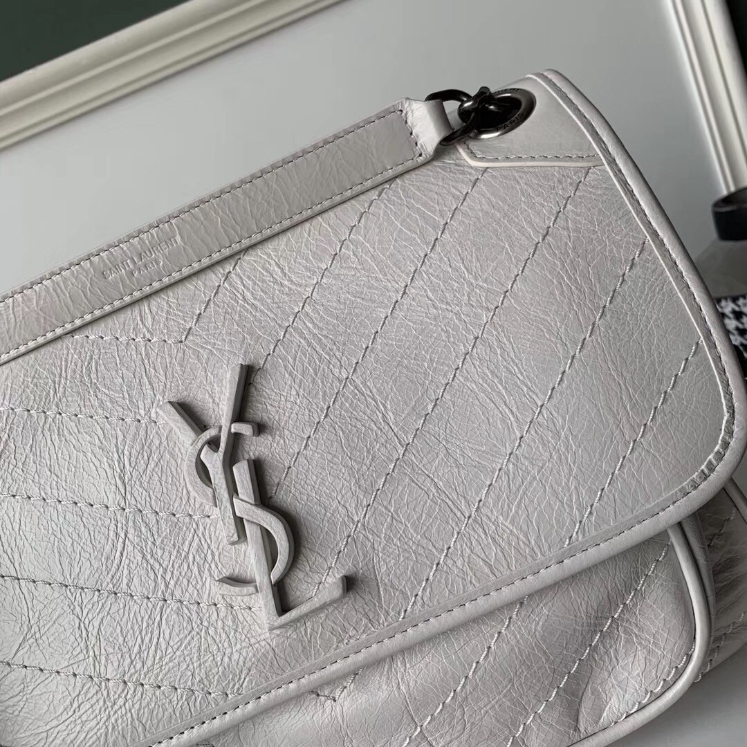 Sa**t Lau*nt medium niki bag in white crinkled leather