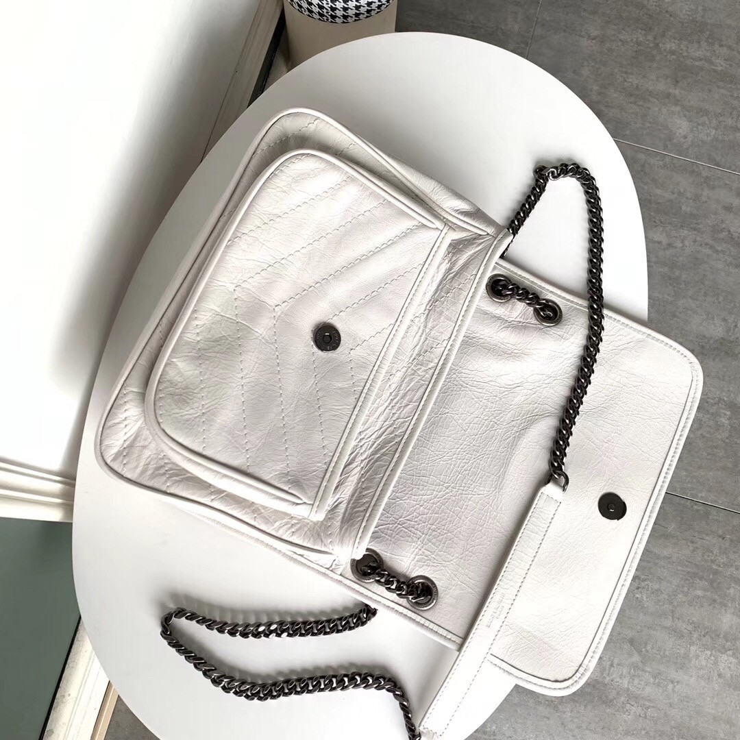 Sa**t Lau*nt medium niki bag in white crinkled leather