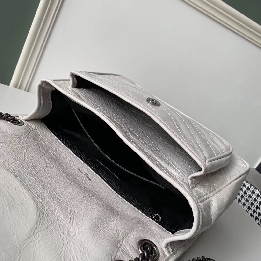 Sa**t Lau*nt medium niki bag in white crinkled leather