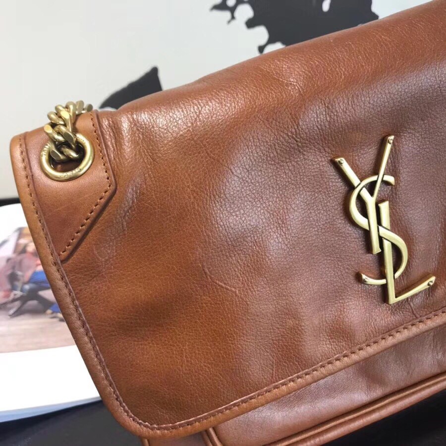 Sa**t Lau*nt medium niki chain bag in brown crinkled leather