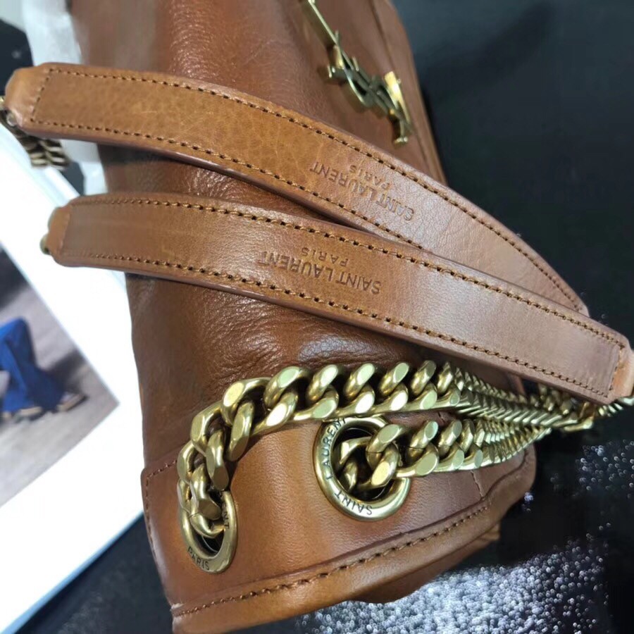 Sa**t Lau*nt medium niki chain bag in brown crinkled leather