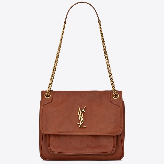 Sa**t Lau*nt medium niki chain bag in brown crinkled leather