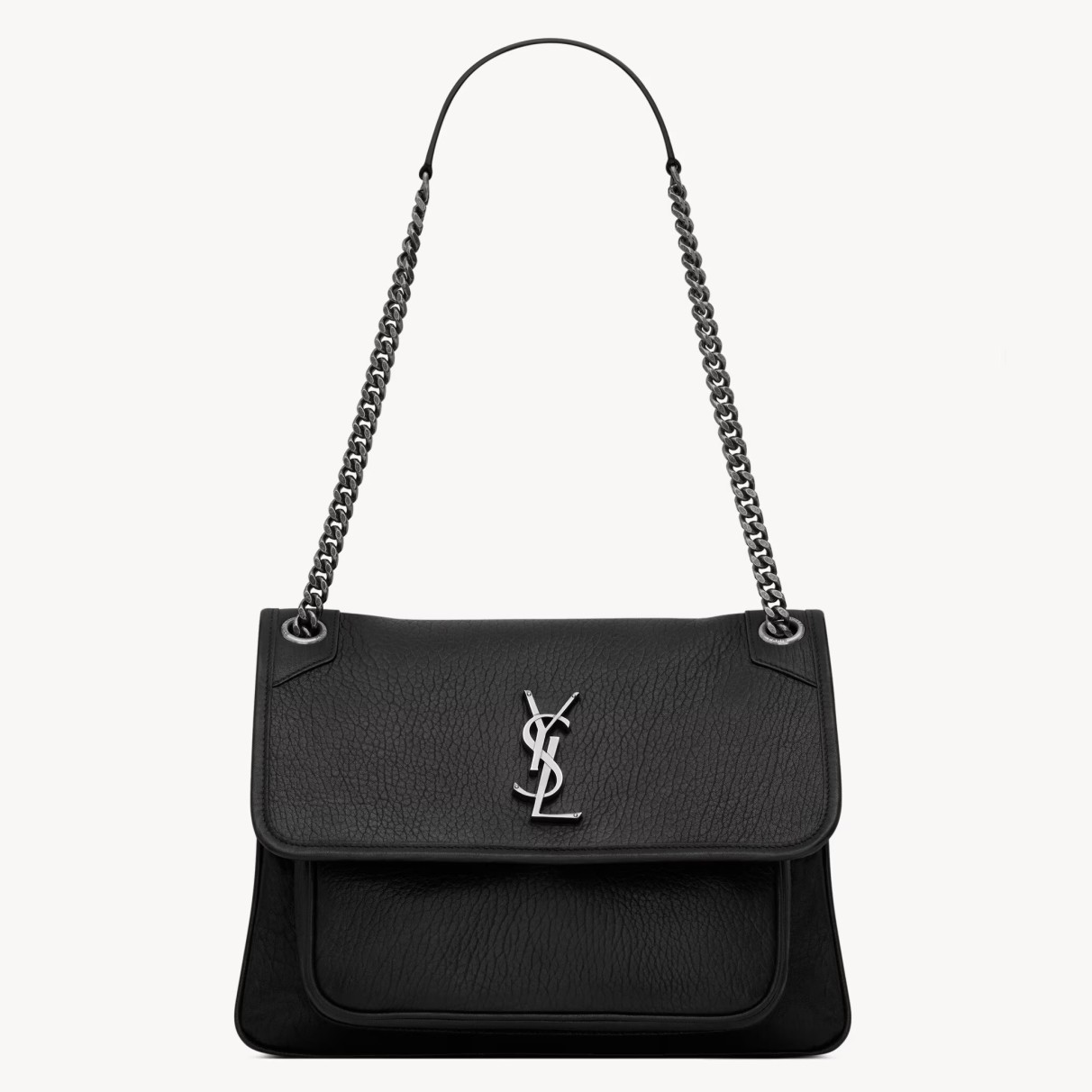 Sa**t Lau*nt niki medium chain bag in black grained lambskin