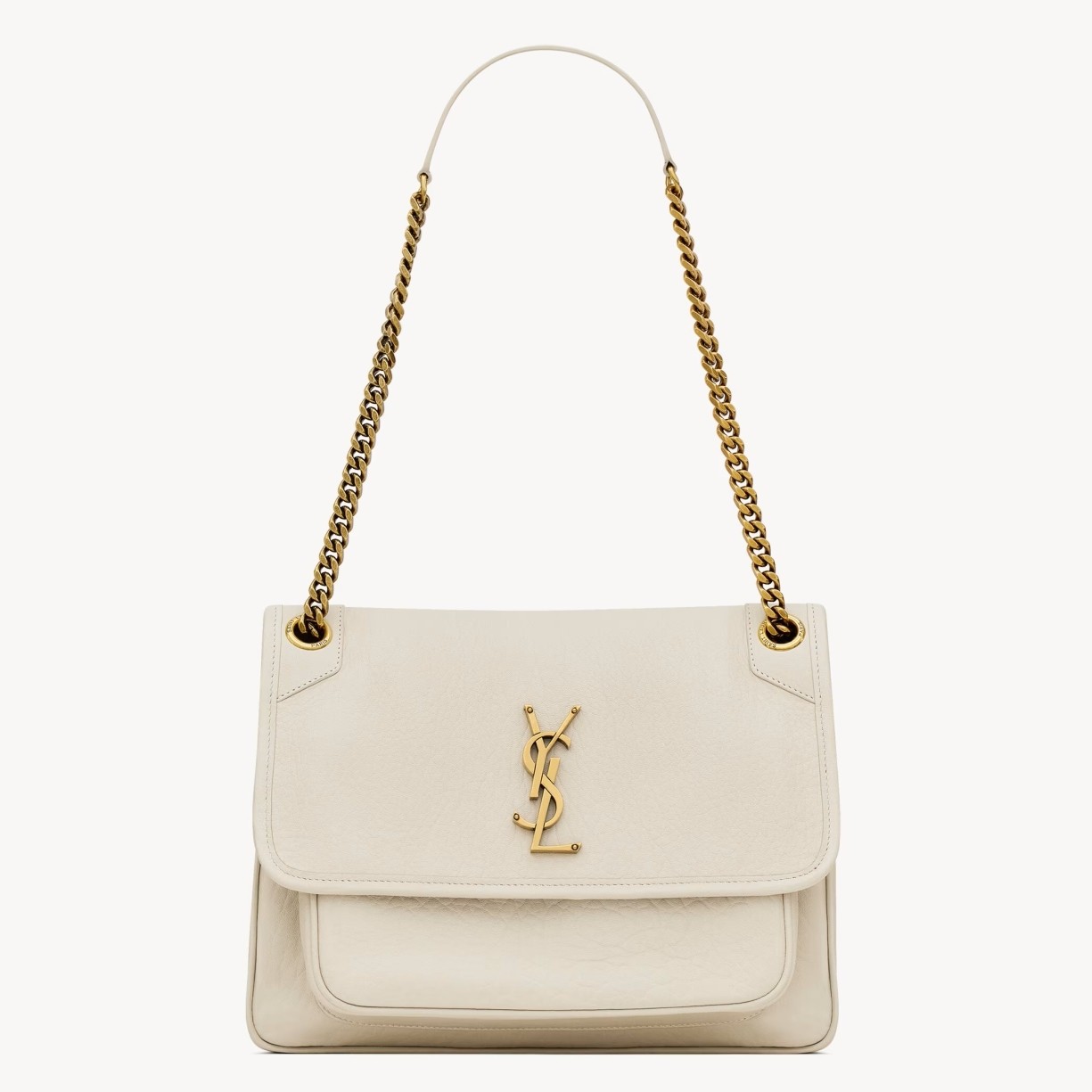 Sa**t Lau*nt niki medium chain bag in white grained lambskin
