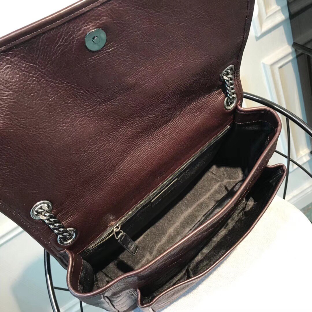 Sa**t Lau*nt large niki chain bag in bordeaux crinkled leather