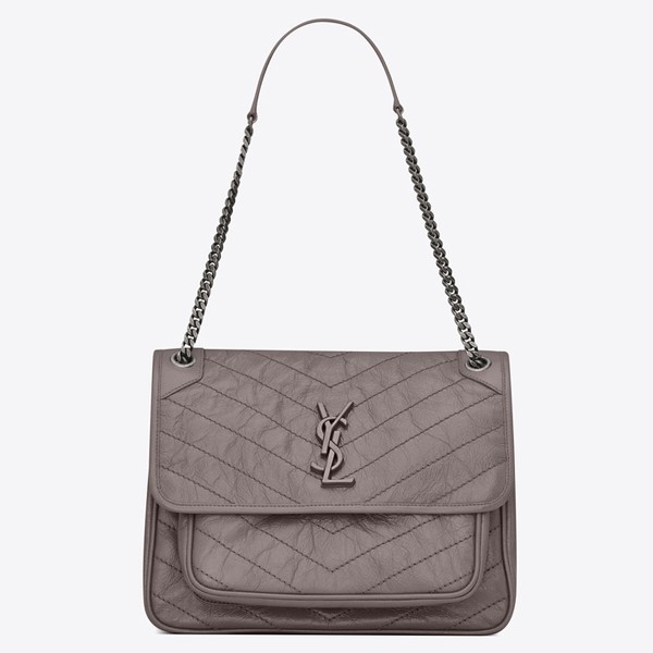 Sa**t Lau*nt large niki chain bag in grey crinkled leather