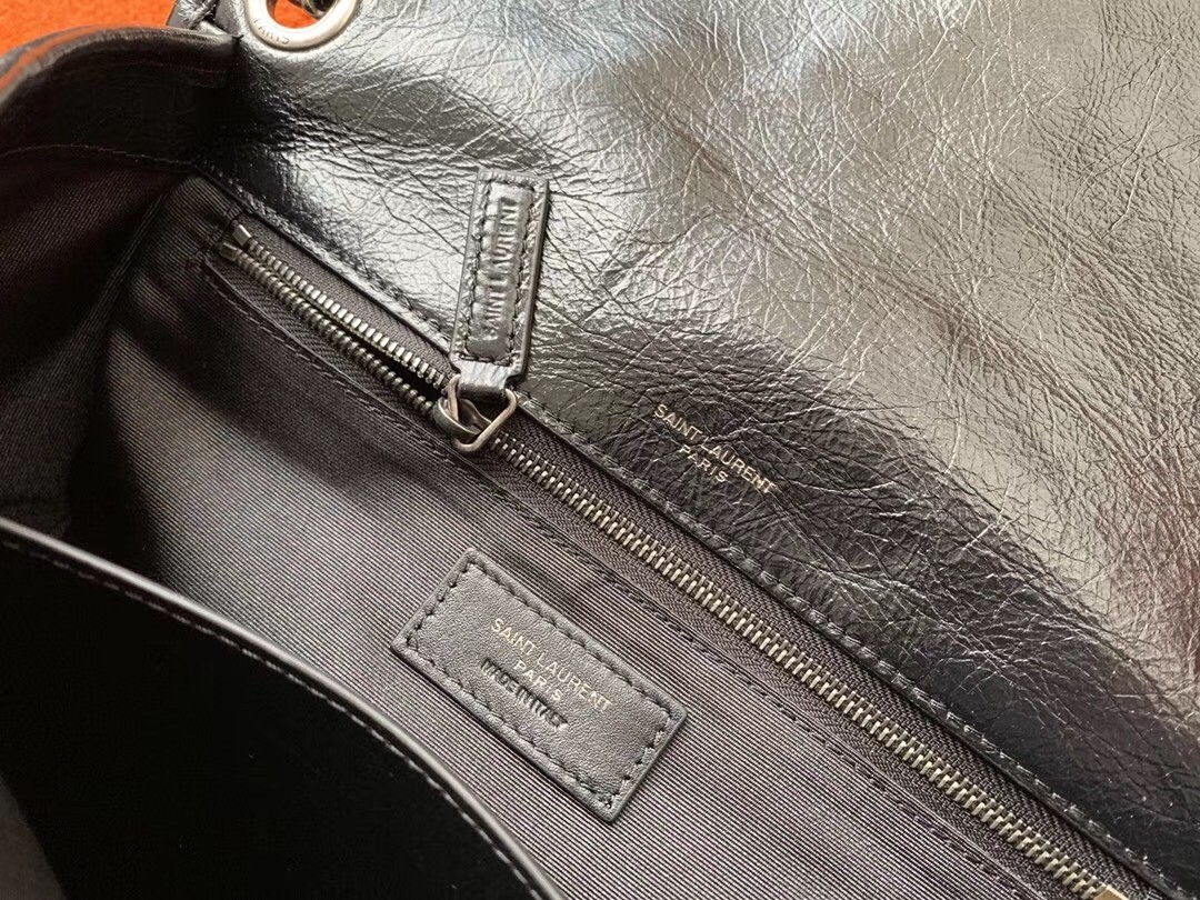 Sa**t Lau*nt large niki chain bag in black crinkled leather